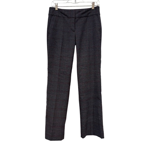 Ann Taylor Factory Size 2 Petite Dark Gray Red Plaid Pants Stretch Flat Front - Picture 1 of 7